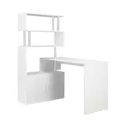 Office Computer Desk L Shaped Rotating Corner Study Gamer Furniture Home Work Writing Gaming Executive Table Modern with Bookshelf 2 Cabinets