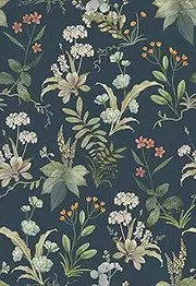 Simon&Siff Vintage Floral Wallpaper, Blue, 120" x 17.3", Botanical, Farmhouse, Peel and Stick, Self-Adhesive, Removable, 14.4sq ft