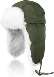 [GNEGNI LIFE] Winter Trooper Trapper Hat, Faux Fur Warm Hats Windproof Bomber Hats Aviator Caps with Ear Flap for Skating, Skiing, Hunting, Green, One Size-L