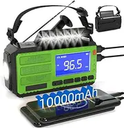 Emergency Hand Crank Radio, 10000mAh Weather Alart Radio with Flashlight, Solar & USB Charging, Cell Phone Charger, Reading Lamp Battery Operated Portable for Home Hurricane Camping Green