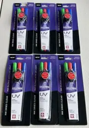 6 Gelly Roll UV Light Pens New Dries Invisible Reveal Glowing Ink With UV Light