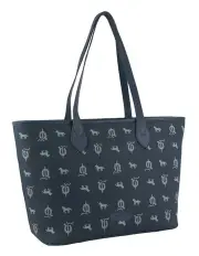 [PIERRE CARDIN] Canvas Print Leather Trim Tote Bag in Sky Blue