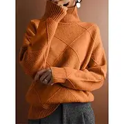 Women's Sweater Pullover Sweater Jumper Casual Soft Pure Color Ribbed Turtleneck Knitted Long Sleeve Regular Tops Knit Outdoor Daily Weekend Black Yellow Fall