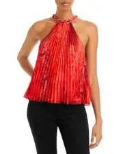 Alice + Olivia Alycia Chain Neck Pleated Top Women's XS Vintage Summer Bright