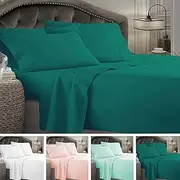 4 Piece Fitted Sheet Set + 2 Extra Pillowcases - 1800TC Ultra Soft Easy Care Wrinkle Resistant Microfibre - 38cm or 50cm Mega Deep Wall (Teal, Queen)