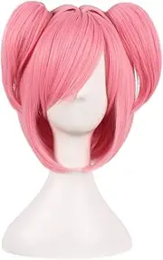 WildCos Short Pink Cosplay Wig for Woman Two ponytails
