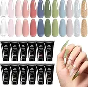 Beetles 12 Poly Gel Nail Colors Clear Jelly Gel Builder Green Glitter Pink Silver Poly Nail Gel Nail Kit Nail Art Design Easy DIY at Home Manicure Salon