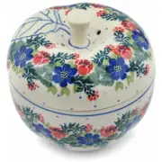 Polish Pottery Apple Shaped Jar 5" Ceramika Artystyczna Springtime Wreath