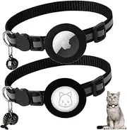 2 Pack Airtag Cat Collar, Reflective Kitten Collar with Apple Air Tag Holder and Bell for Cats Dogs (Black-2 Pcs)