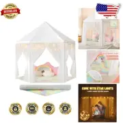 Magical Princess Tent for Indoor Play - Includes Rainbow Rug & Soft Star Lights