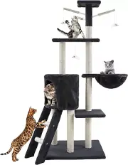 Cat Tree Stable Wooden Cat Tower Multi-Level Cat Condo with Plush Perch & Toys C