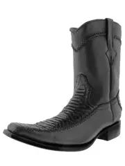 Mens Western Leather Boot Black Snake Python Print Zipper Square Toe Size 12