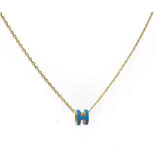【Hermes 愛馬仕】H147992F 73 經典Mini Pop H立體簍空橢圓LOGO項鍊(藍色)