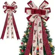 Christmas Tree Topper, Buffalo Plaid Christmas Tree Topper Bow 37x13 Inch