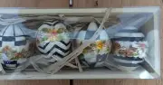 MacKENZIE-CHILDS Black and White Check 4 Floral EGGS Capiz Easter B & W