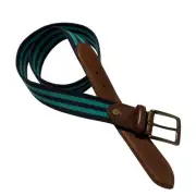 NWT Brooks Brothers Navy/Green Striped Canvas Leather Belt Size 38