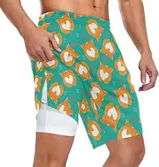 [ZZXXB] Corgi Dog Sweet Heart Athletic Shorts for Men with Pockets 2 in 1 Quick Dry Running Shorts S-3XL