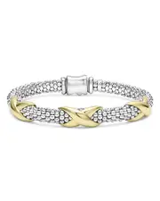 Lagos 18K Yellow Gold & Sterling Silver Embrace Triple X Caviar Bead Link Bracelet