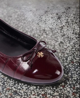 Tory Burch Cap-Toe Ballet/Croc Emb.Leather/Patent Leather/Deep Burgundy/US9/$278
