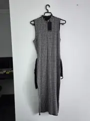 PORTMANS Sleevless Dress Women SIZE 10 Black/White Check Belt Waist RRP $149.95