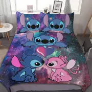 a1726 Stitch Bedding Duvet Cover, Anime Bedding Sets, 3D Printed Lightweight 3 Pieces Comforter Cover Sets with 1 Duvet Cover and 2 Pillow Pillowcases