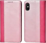 Cavor for iPhone X Case, iPhone Xs Case,Premium Leather Folio Flip Wallet Case Cover Magnetic Closure Book Design with Kickstand Feature & Card Slots(5.8")-Pink