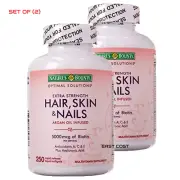 (2) Nature's Bounty Hair Skin and Nails 5000 mcg of Biotin - 250 Coated TabletS