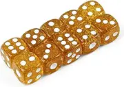 Set of 10 Transparent Dice Set, 16 mm Acrylic Dice in Glitter Gold, 6-Sided Colourful Dice Set with Rounded Corners, D6 Standard Dice with Pockets for Game, Party, Poker, Teaching Math