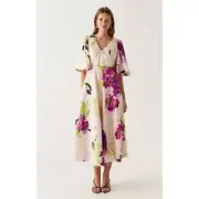 AJE Wild Hydrangea Gilda Bell Sleeve Midi Dress Size 10 AU UK / 6 US (RRP $695)