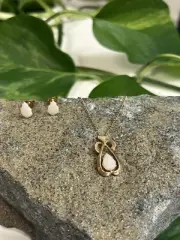 Vintage DCE Curtis Gold Filled Tear Drop Opal Filigree Pendant & Earring Set 16"