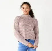 So Women’s Spacedye Lilac Combo Mock Neck Pullover Cropped Sweater Small NWT