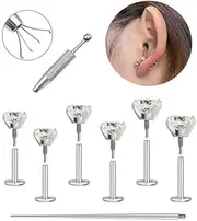 Uni-J Flat Back Stud Earrings for Women Hypoallergenic Surgical Stainless Steel Internal Thread Tragus Helix Cartilage Conch Nose Monroe Labret Medusa Piercing Jewelry /Be Equipped With Piercing Ball Grabber Tool(18G Gold/Silver)