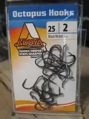 25 Addya Saltwater Octopus Bait Fish Hooks Reversed 2X / A600-BN Black Size 2