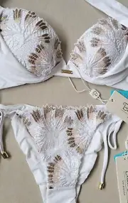 NWT Beach Bunny Wedding Belle Bikini Top & Skimpy Tie Side Bottom, White