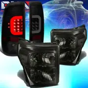 [LED C-BAR]FIT 2011-2016 FORD SUPER DUTY TINTED TAIL LIGHT+CLEAR SIDE HEADLIGHT (for: Ford)