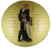 Japanese Geisha Design Round Paper Lantern (Yellow)
