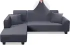 L Shape Sofa Couch Covers Super Stretch 2Pcs, 3 + 3 Seaters Sectional Chaise Sli