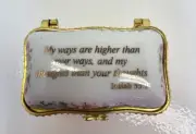 Porcelain Collectable Trinket Box Bible Verse Floral Gold Isaiah 55:9