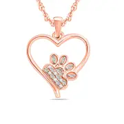Natural Diamond Accent Paw Print Heart Pendant in Sterling Silver with 14K Rose Gold Plate