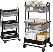 Modanais Baby Diaper Caddy Organizer Cart - 3 Tier Rolling Storage Cart with Wheels, Baby Essentials for Nursery Storage, Detachable Dividers - for Crib, Bedroom, Art & Craft Organizer (Black)