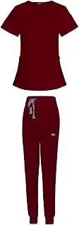 [Tadill] Nursing Scrubs Uniform Drawstring Pant Jogger Suit Work Clothing for Pet, red, L