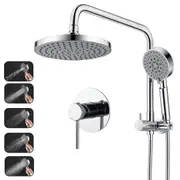 ACA WELS Round 8" ABS Shower Head 5-mode Handheld Gooseneck Diverter Arm Mixer Tap Set