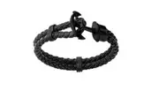 Men's Black Braided Leather with Anchor Clasp Bracelet