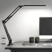 Dimmable LED Desk Lamp with Clamp, 3 Color 10 Modes Swing Arm Lamp USB