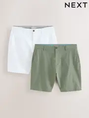 White/ Sage Green Straight Fit Stretch Chino Shorts 2 Pack (AM3949) | $69