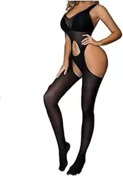 [Generic] Women's Sexy Fun Chemises Lingerie Garter Belt Bodysuit Open Loop Leaky Back Jumpsuit Tight Fitting Bodystocking