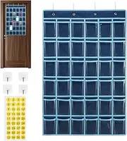 Biniveil Numbered Classroom Pocket Chart | Cell Phones Holder | Hanging Organizer | Wall Door Storage Holder | With 36 Pockets, Number Stickers, Hooks | For Cell Phones Calculators Classroom Home