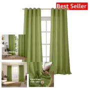 Set of 2 Olive Green Faux Linen Curtains 96" Light Filtering Grommet Panels
