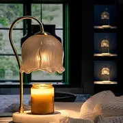Candle Warmer Lamp, Flower Glass Candle Warmer Light with Timer, Dimmable Table Lamp, Vintage Candle Lamp with Marble Base, for Women, Mom, Female Friend, Romantic Vintage Style Gifts (White)