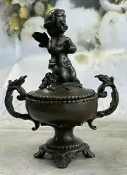 VICTORIAN JEWELRY TREASURE TRINKET VANITY BOX CASE ANGEL BRONZE DEAL